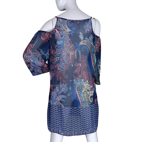 Tommy Bahama Paisley Leaves Cold-Shoulder Cover-Up Size Medium Blue Lightweight - Picture 2 of 8